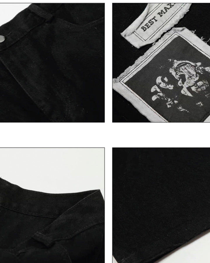 Graphic Patch Wide Leg Denim Pants