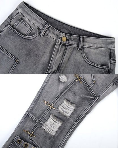 Niche Light-Asian Deconstructed Flared Jeans