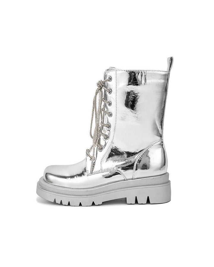 Metallic Lace-Up Platform Combat Boots