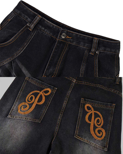 Distressed Deconstructed Washed Curved-Leg Jeans