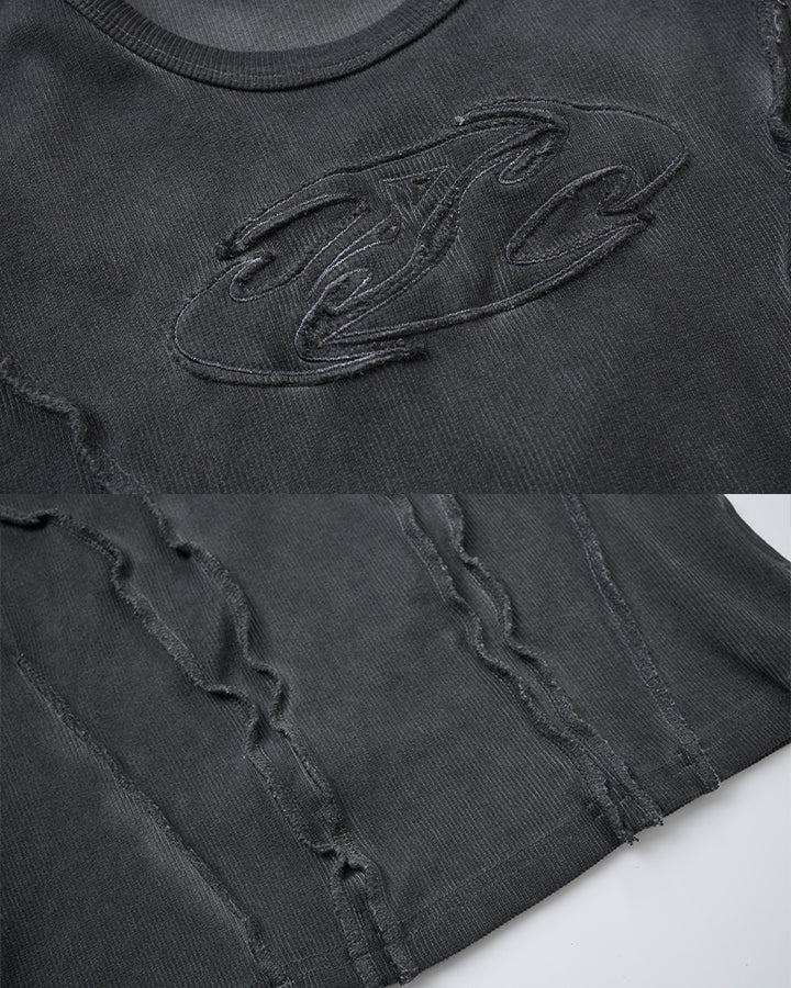 Dark Washed Distressed Sleeveless Ribbed Tank Top