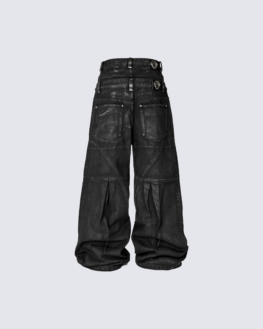Double Waist Silver Wash Baggy Street Pants