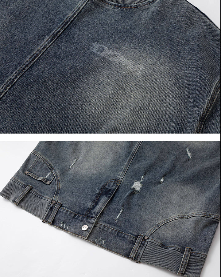 Vintage Washed Denim Bomber Jacket