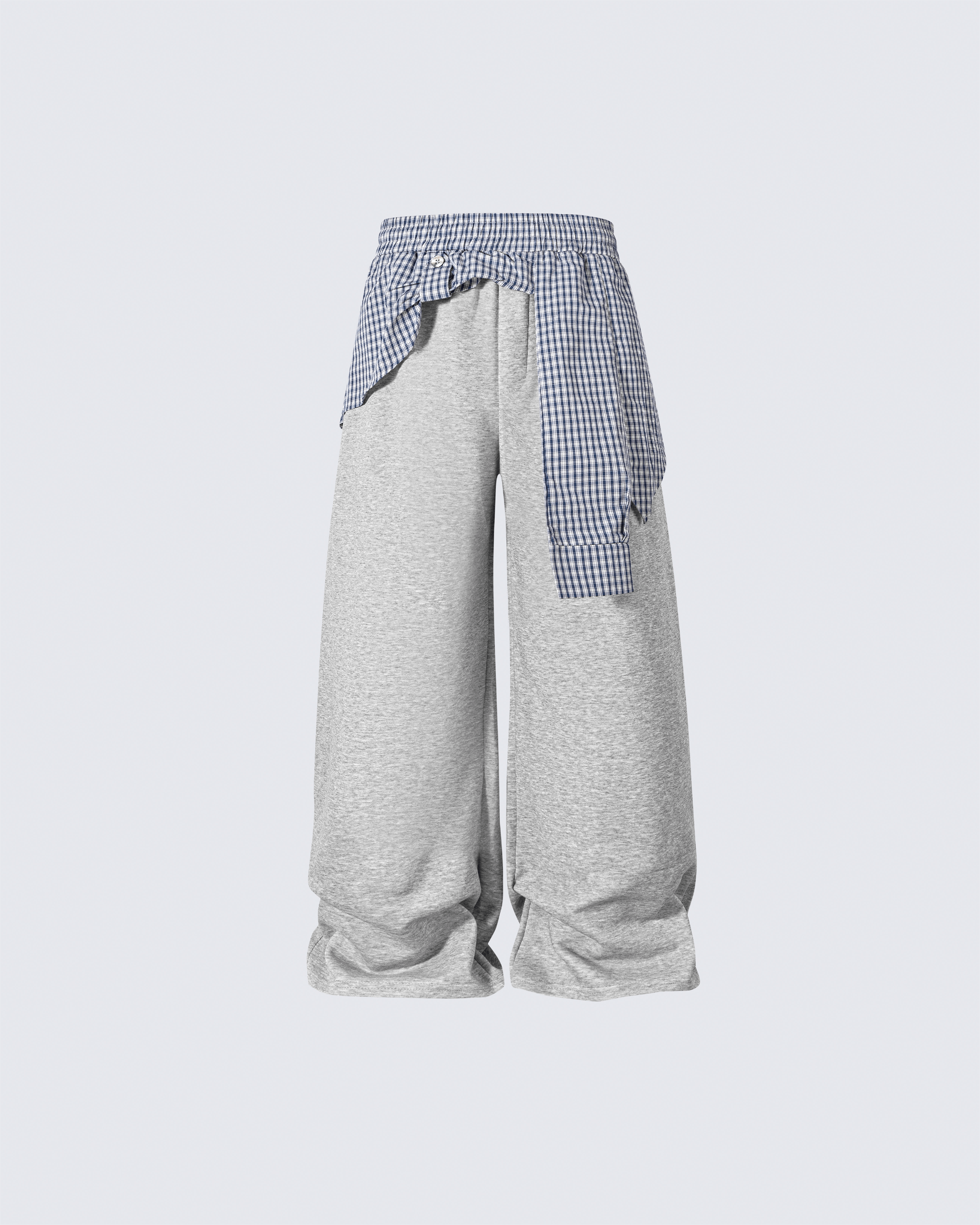 Plaid Shirt-Waist Wide-Leg Sweatpants