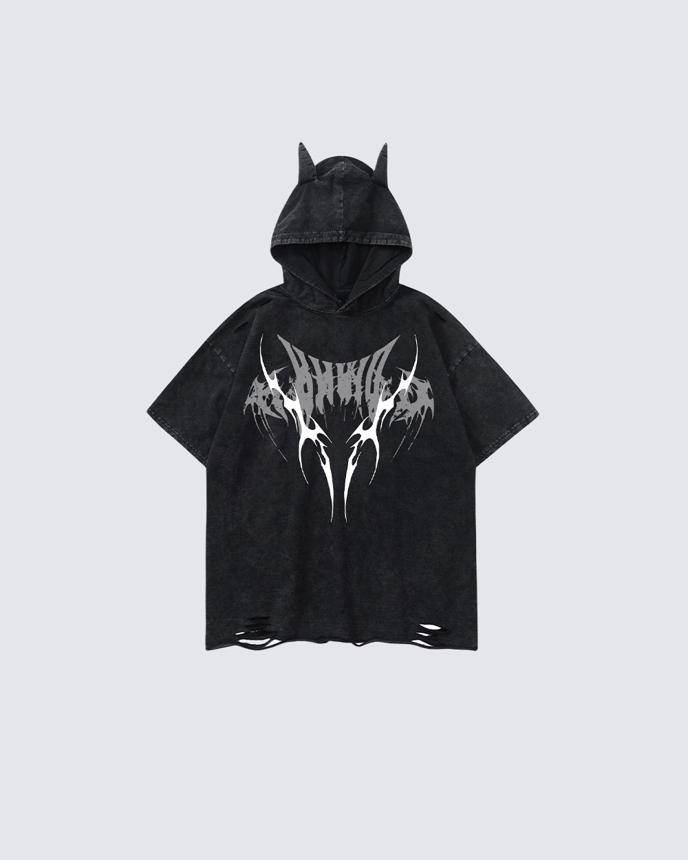 Distressed Urban Graphic Hoodie With Bat Ears