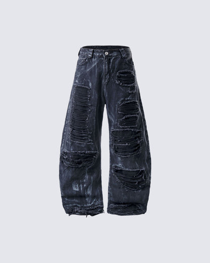 High-Street Distressed Curved-Leg Denim Jeans