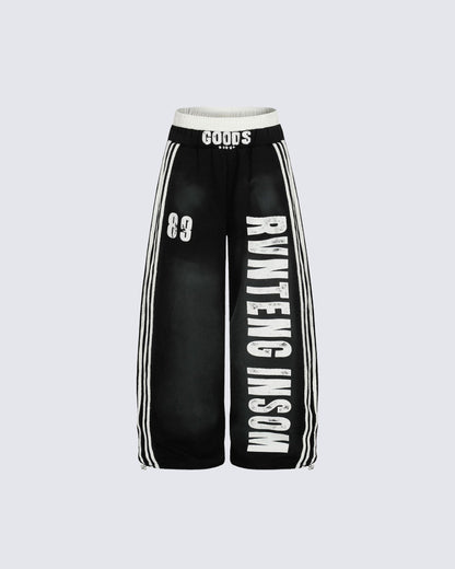 Washed Tie-Dye Letter Print Casual Pants
