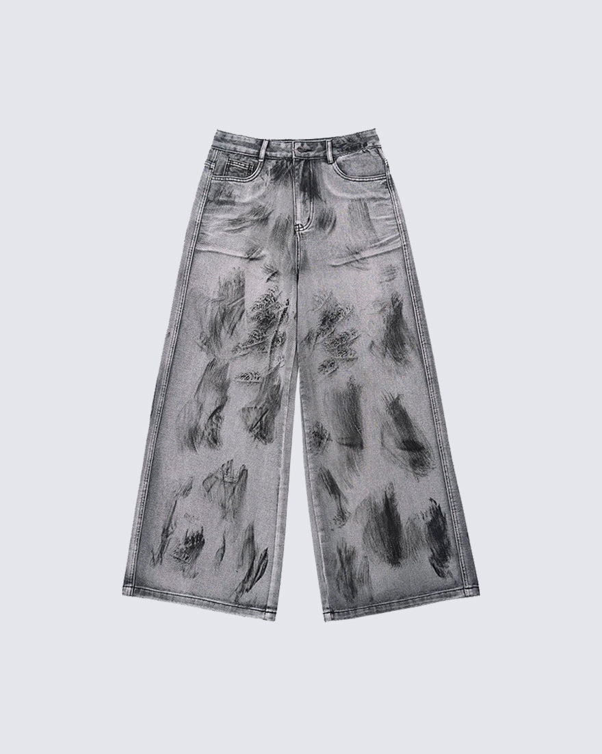 Vintage Ink Washed Wide Leg Jeans