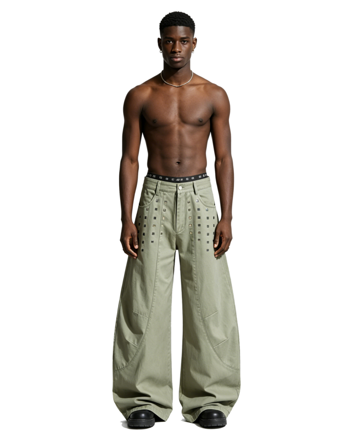 American Street Studded Wide-Leg Cargo Pants