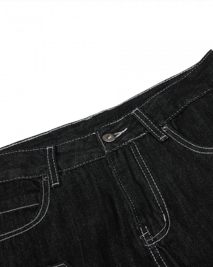 Grommet Detail Wide Leg Denim Pants