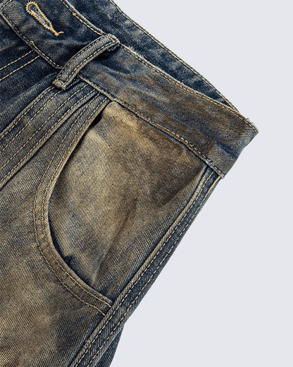 Faded Cargo Wide-Leg Denim Pants