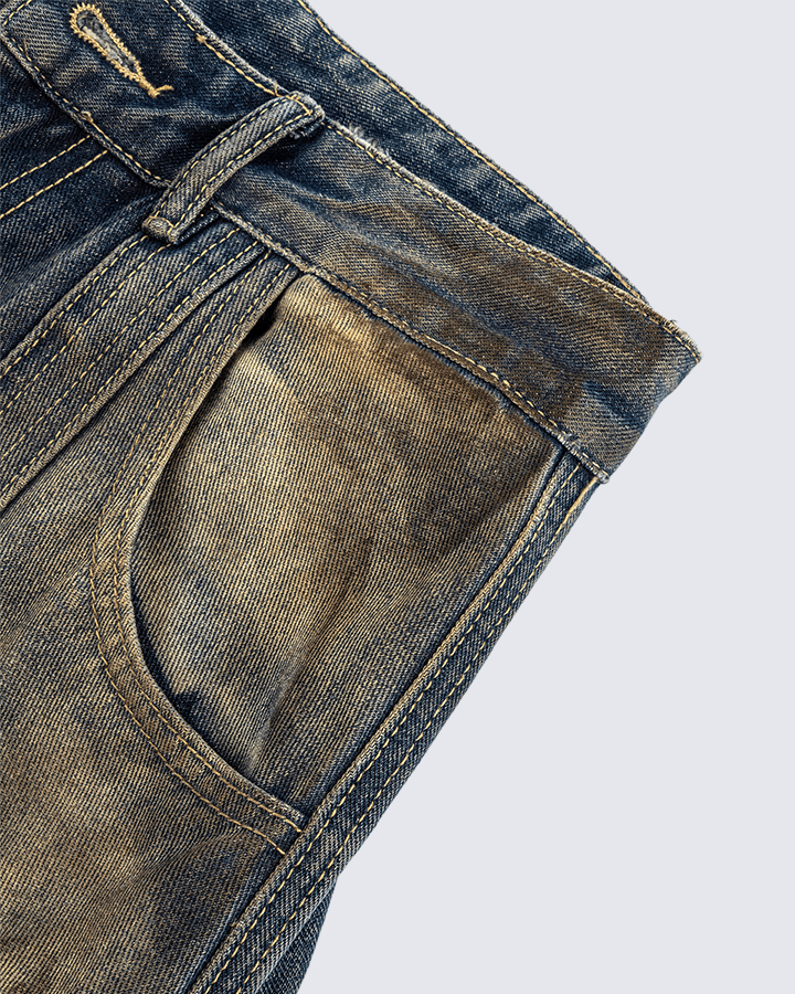 Faded Cargo Wide-Leg Denim Pants