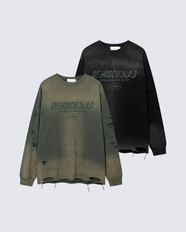 Grunge Distressed Print Oversized Long Sleeve T-Shirt