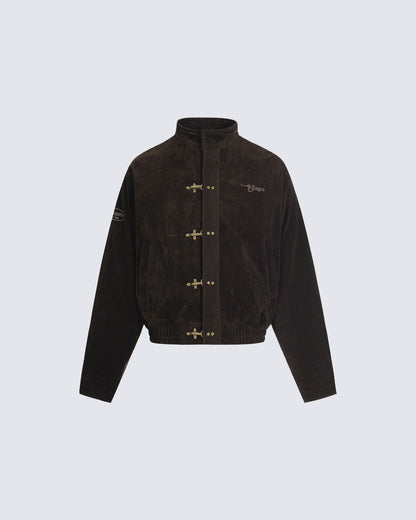 Retro Aviation Buckle Stand Collar Jacket
