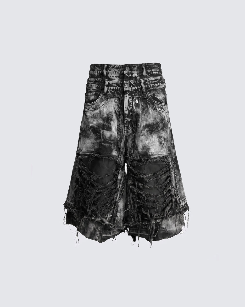 KIIKIO-Distressed Washed Layered Denim Shorts New