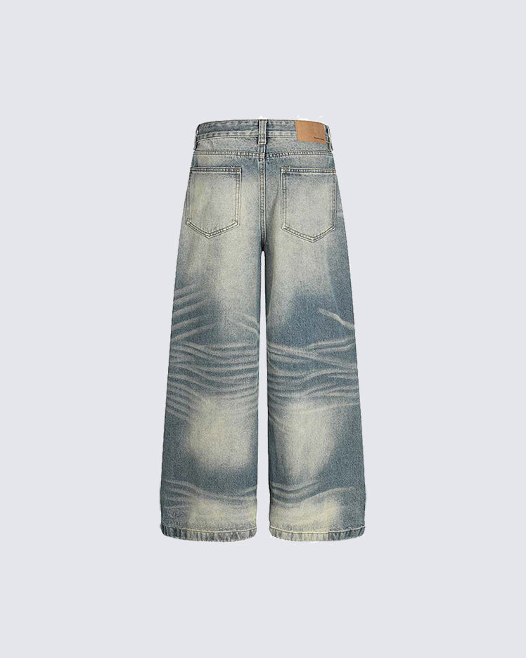 American Vintage Whiskered Washed Denim Jeans