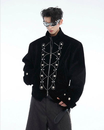 Metallic Button Stand Collar Design Jacket