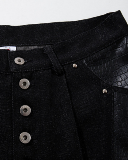 Retro Studded Button-Front Denim Pants