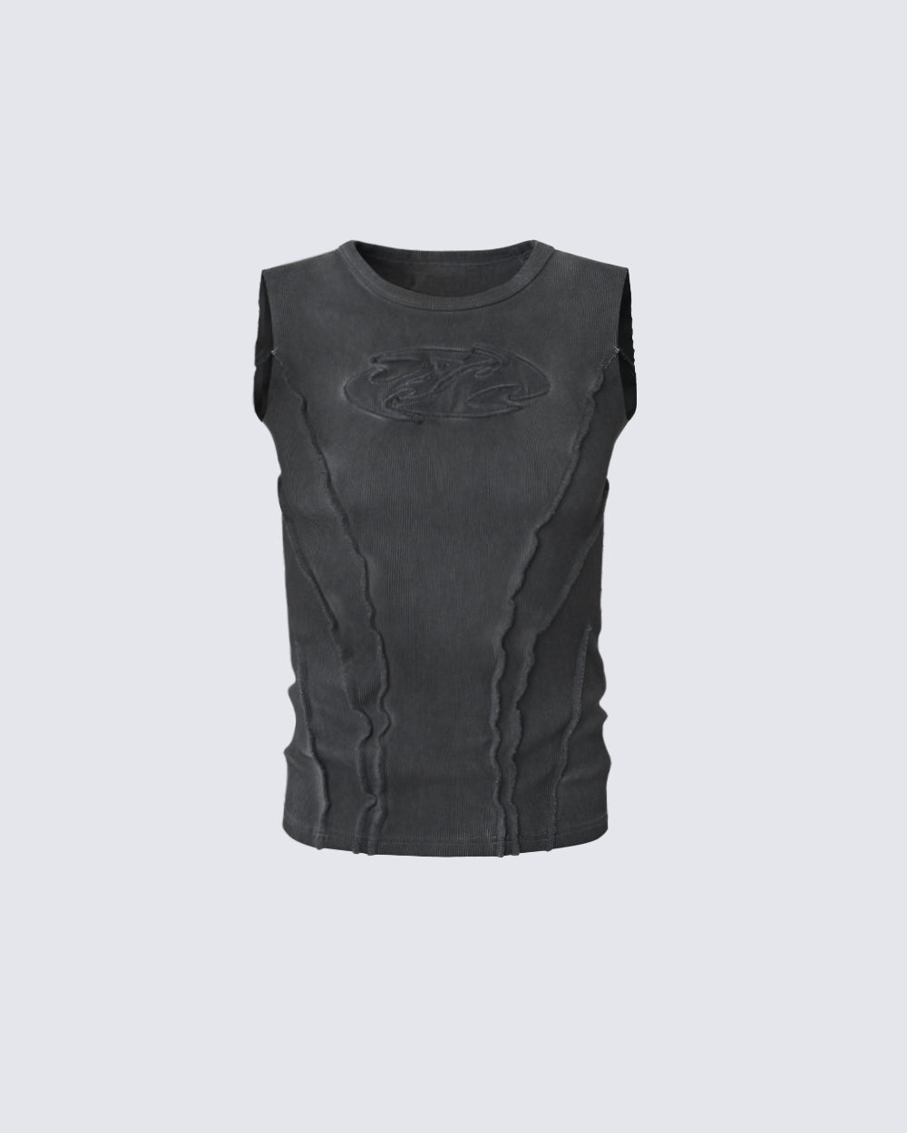 Dark Washed Distressed Sleeveless Ribbed Tank Top