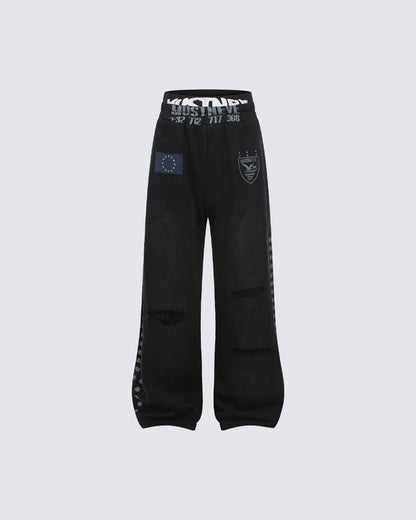 New Street Washed Distressed Curved Track Pants