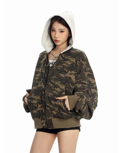 American Fake Two-Piece Patchwork Hooded Jacket