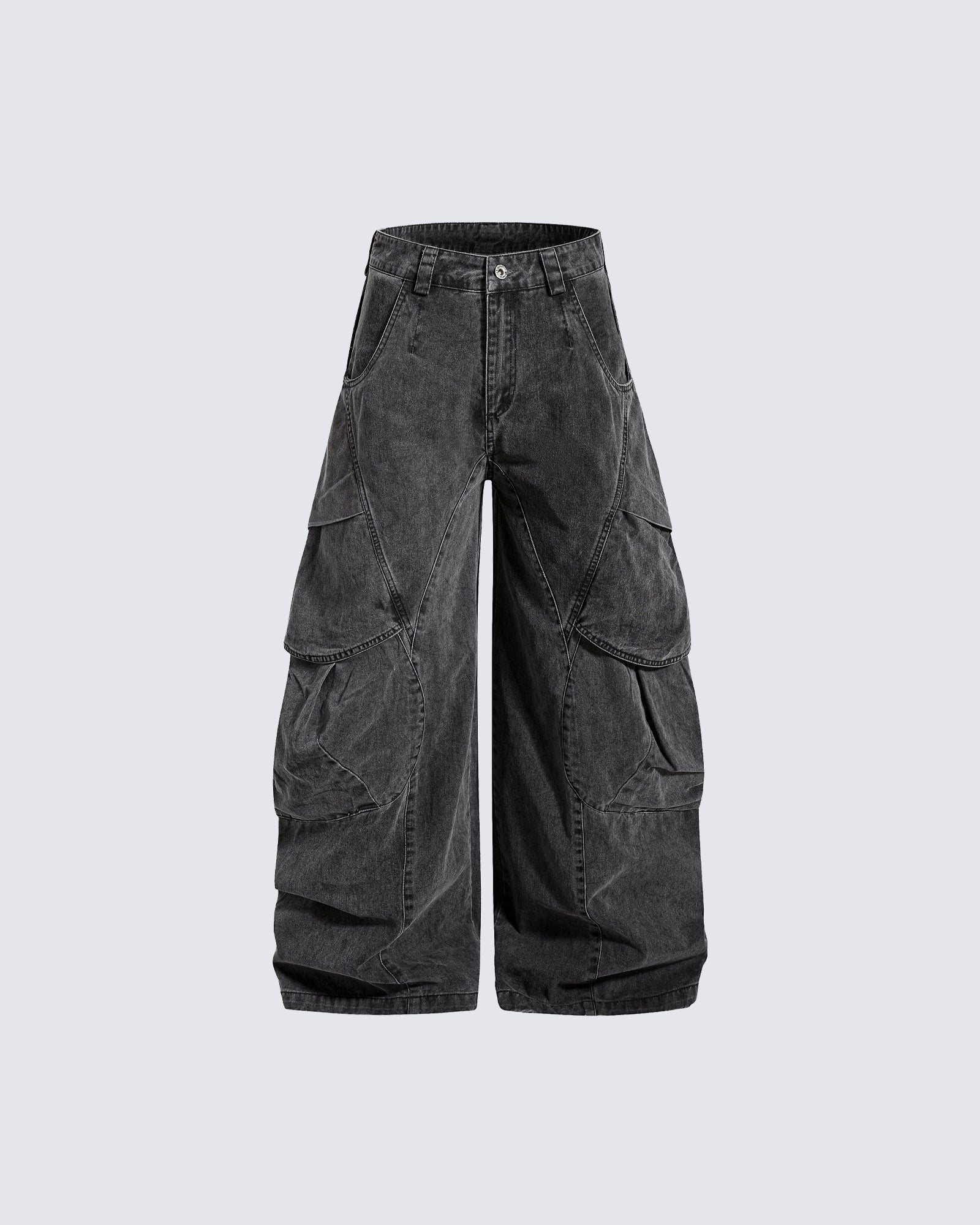 Distressed Panel Wide-Leg Denim Pants