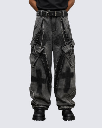 （Clearance）Paint-Splattered Distressed Wide-Leg Jeans
