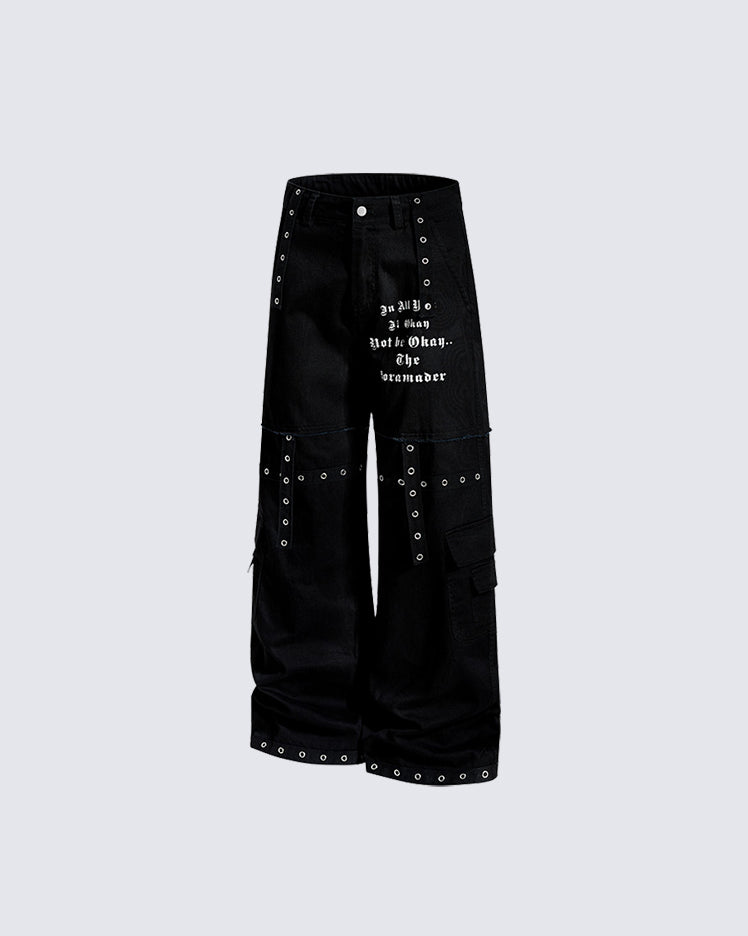 Heavy Washed Eyelet Cargo Pants
