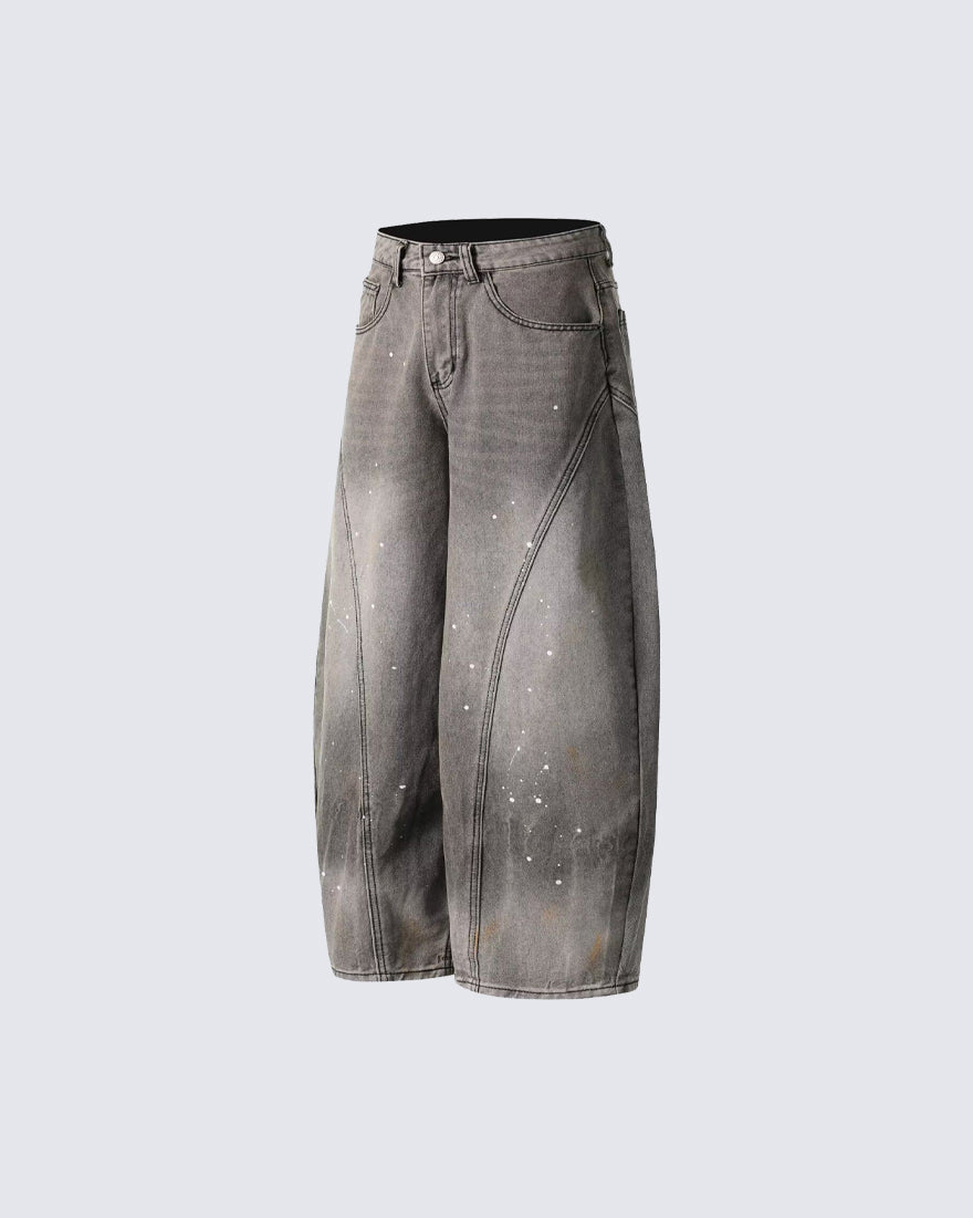 Vintage Paint Splatter Wide-Leg Jeans