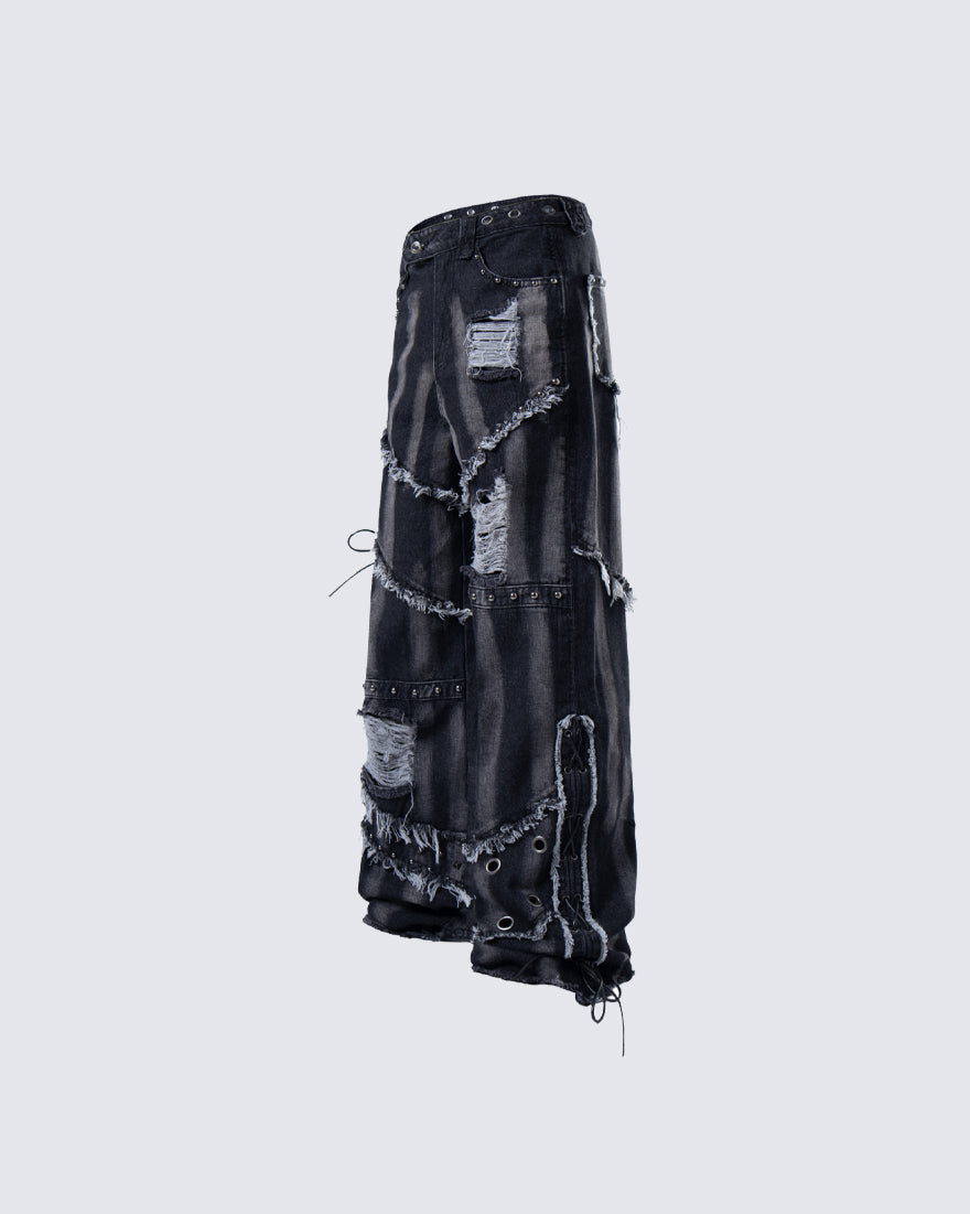 Heavy Distressed Washed Denim Jeans