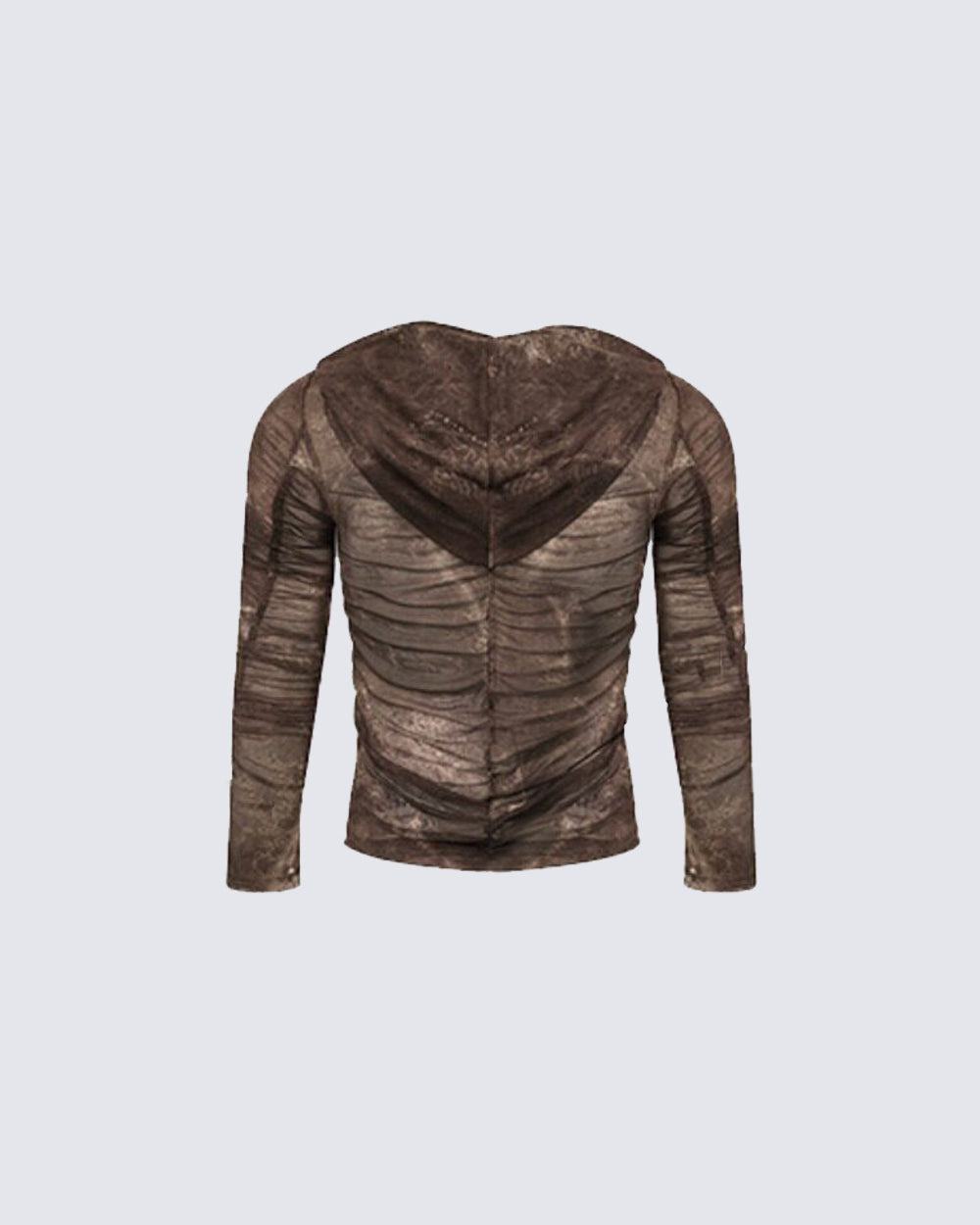 New Ruched Sheer Hooded Mesh Top