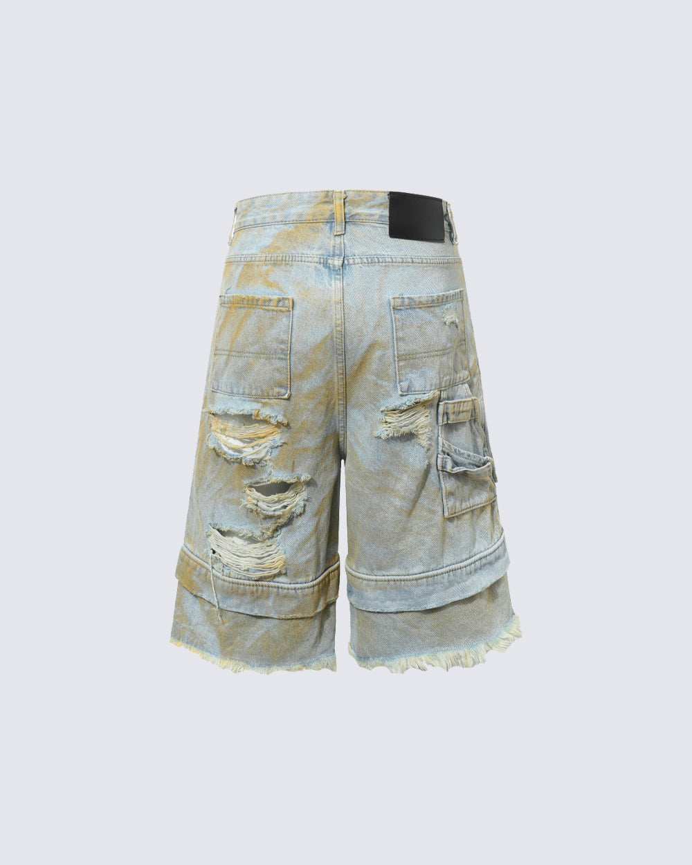 Layered Distressed Raw Hem Denim Shorts