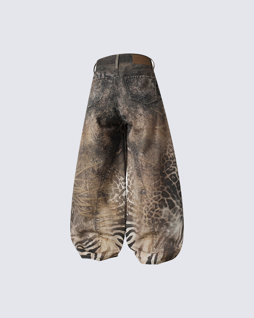 New Arrival Vintage Printed Wide-Legged Jeans
