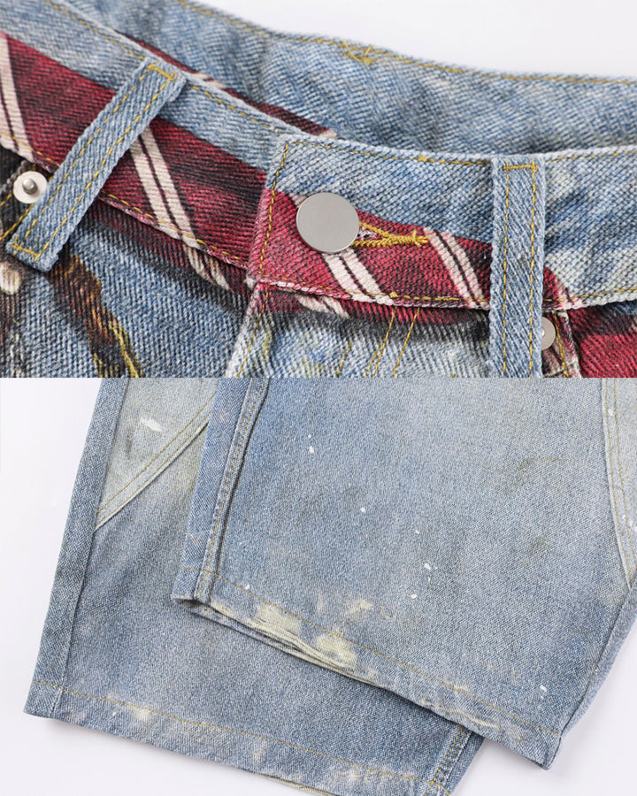 Printed Deconstructed Vintage Wide Denim Jean