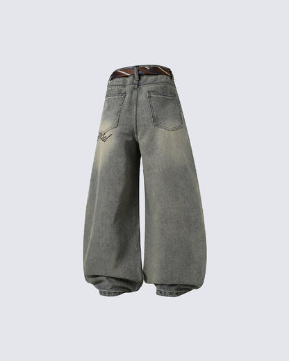 Tie Detail Wide Leg Denim Pants