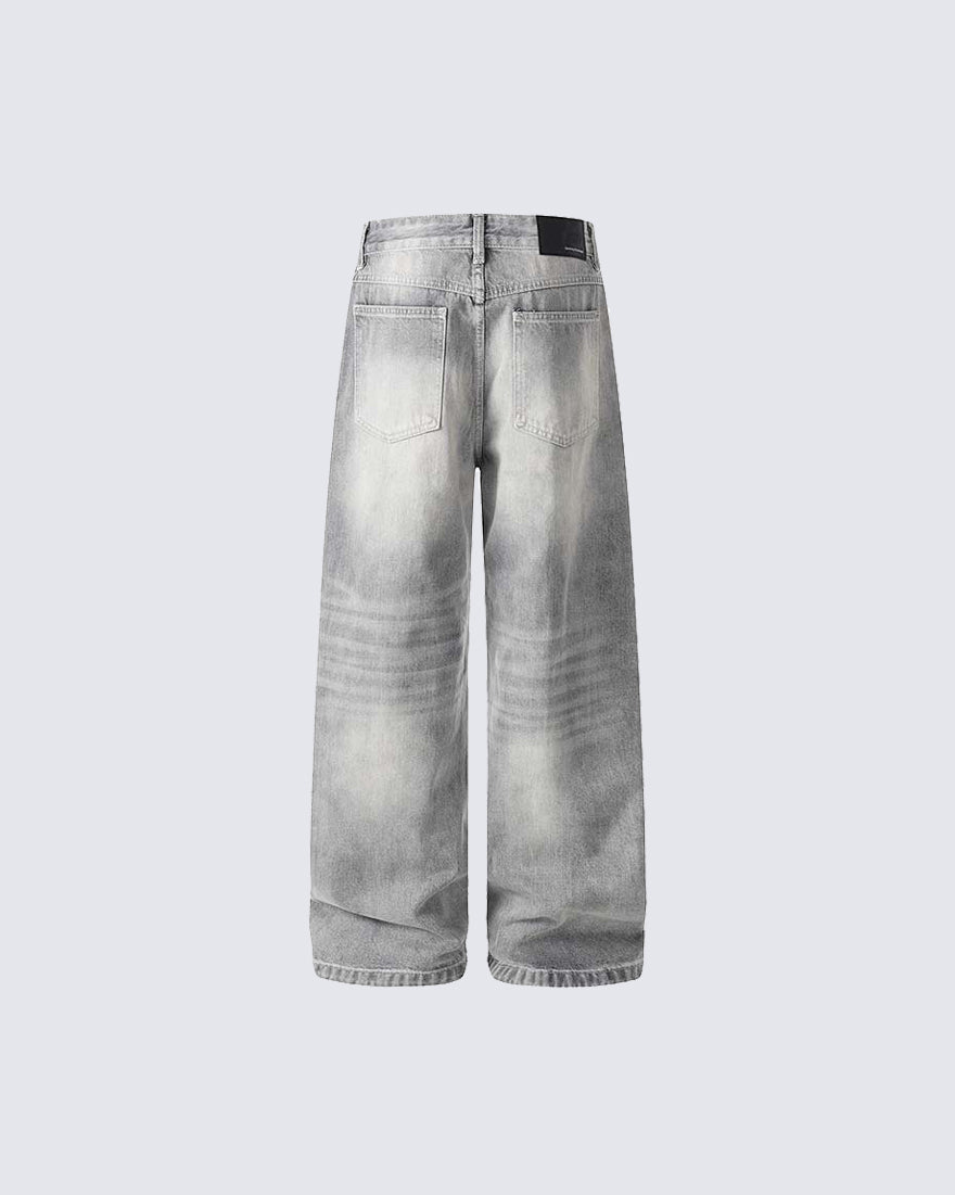 Heavy Washed Spray Vintage Wide Leg Jeans
