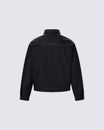 Raw Denim Leather Patchwork Jacket