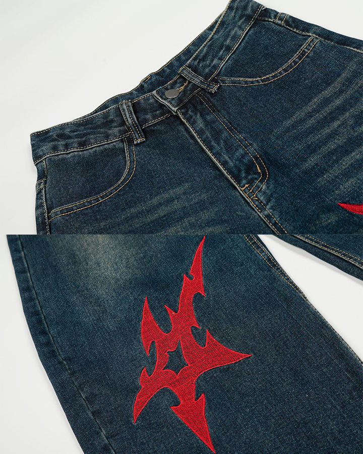 Vintage Totem Embroidered Curved-Leg Jeans New