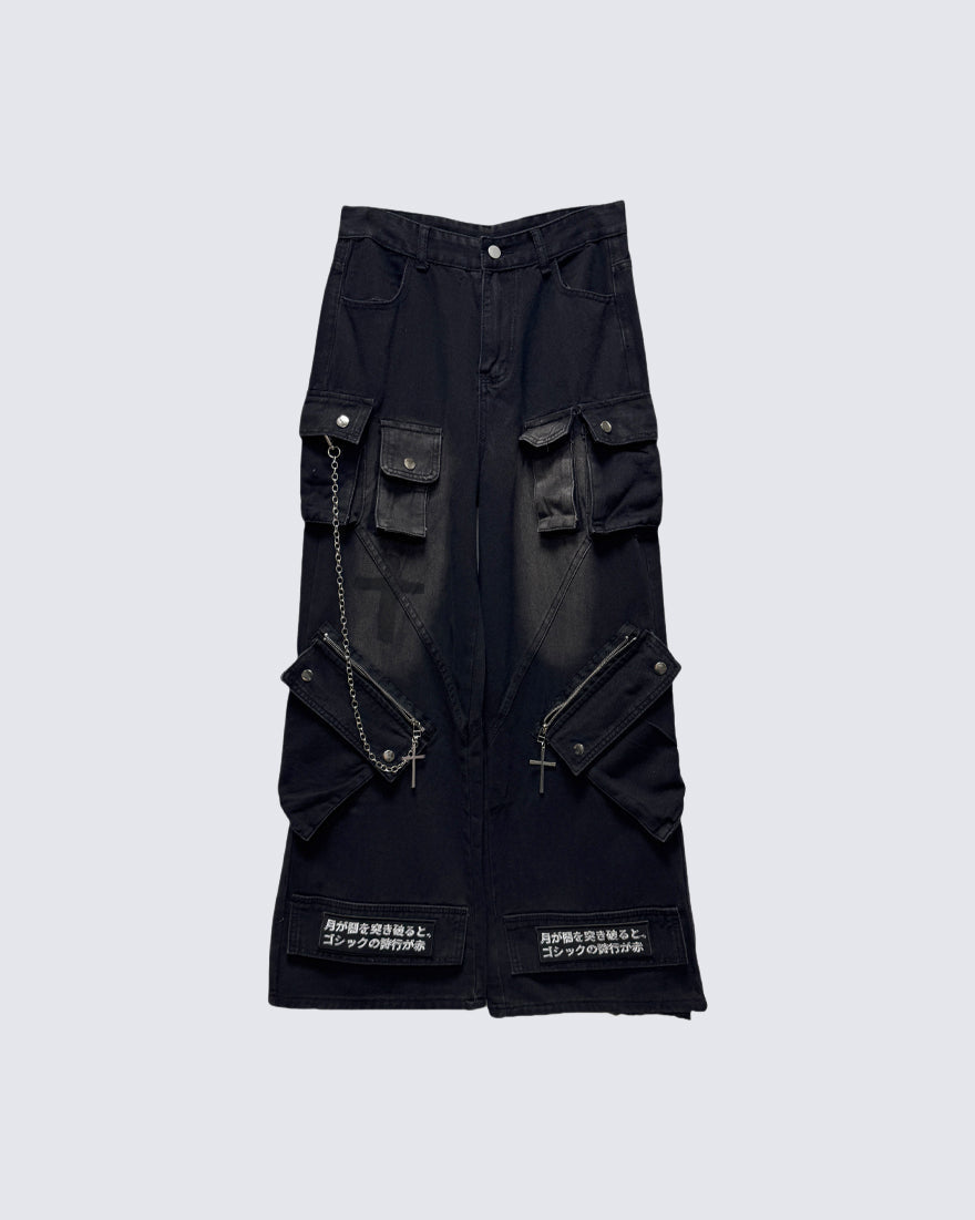 Gothic Streetwear Cross-Chain Cargo Pants(Includes Belt)