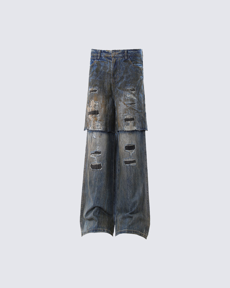 Vintage Split-Cut Denim Jeans