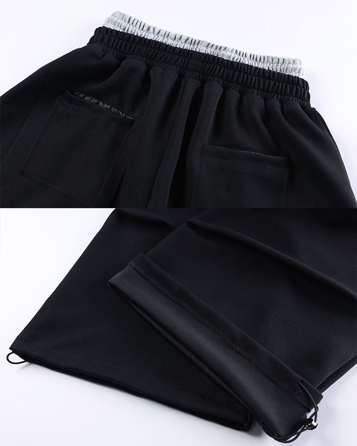 Double Waistband Number Patch Wide Leg Sweatpants
