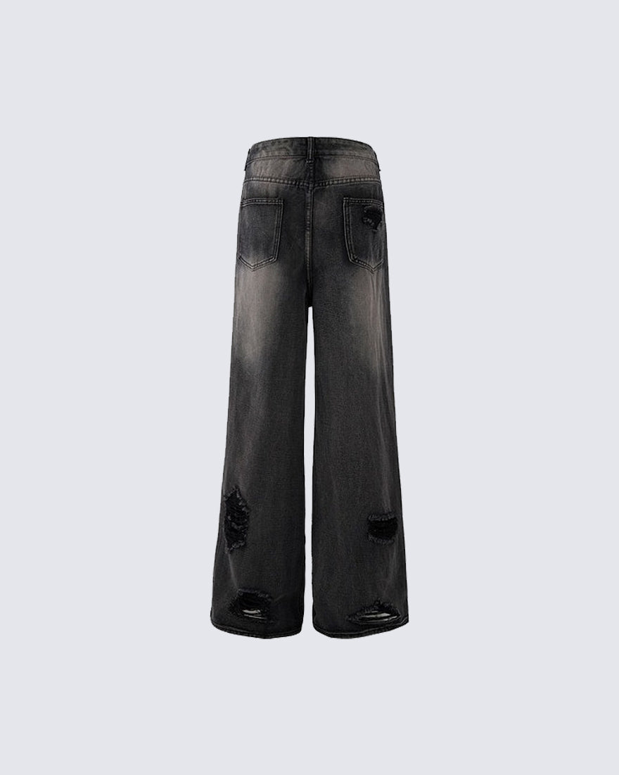 Distressed Ripped Black Denim Pants