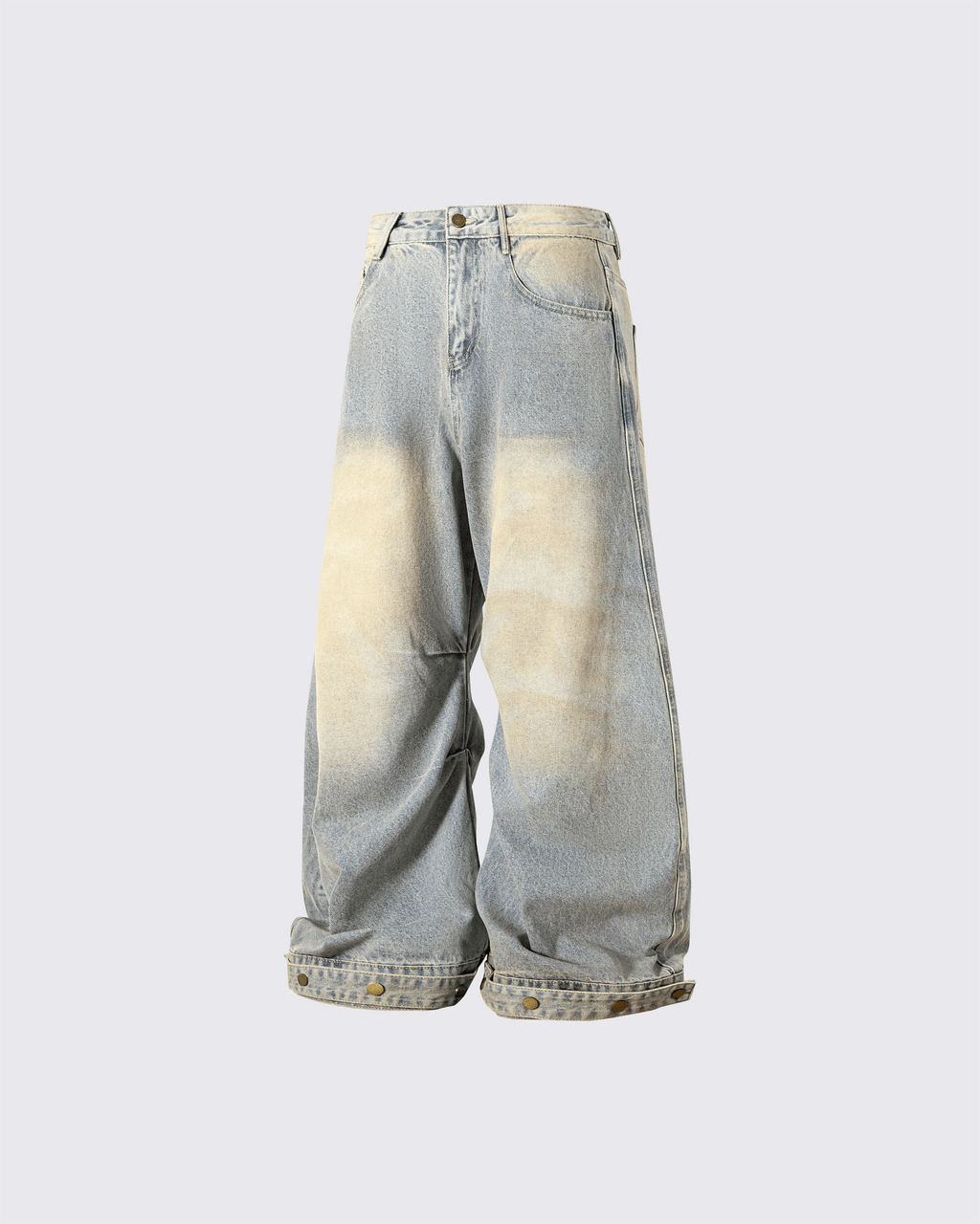 Wide-Leg Denim Jeans with Buttoned Hem