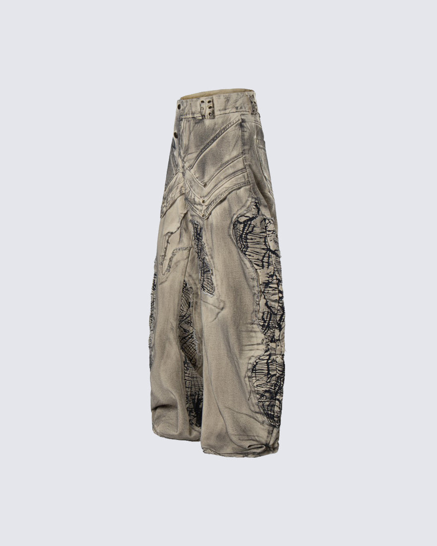 New Distressed Washed Wide Leg Jeans