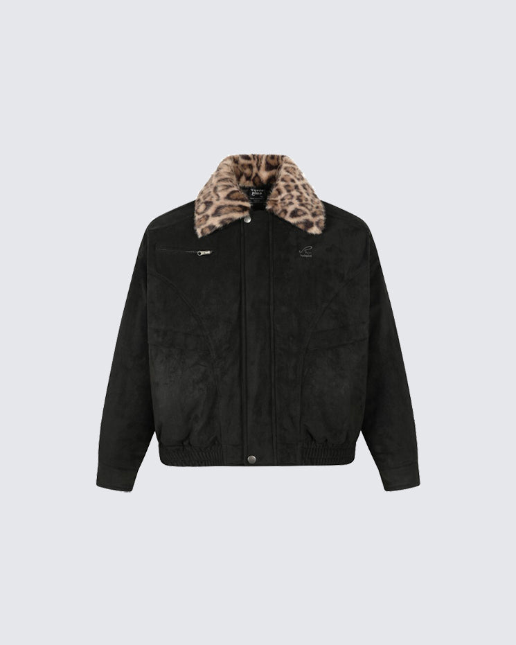 Barn-Style American Leopard Faux Suede Jacket