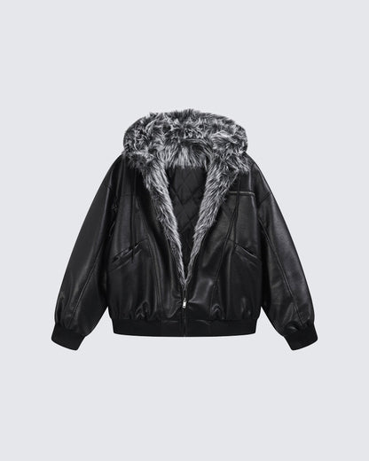 New American-Style Cool Faux Leather Jacket Coat