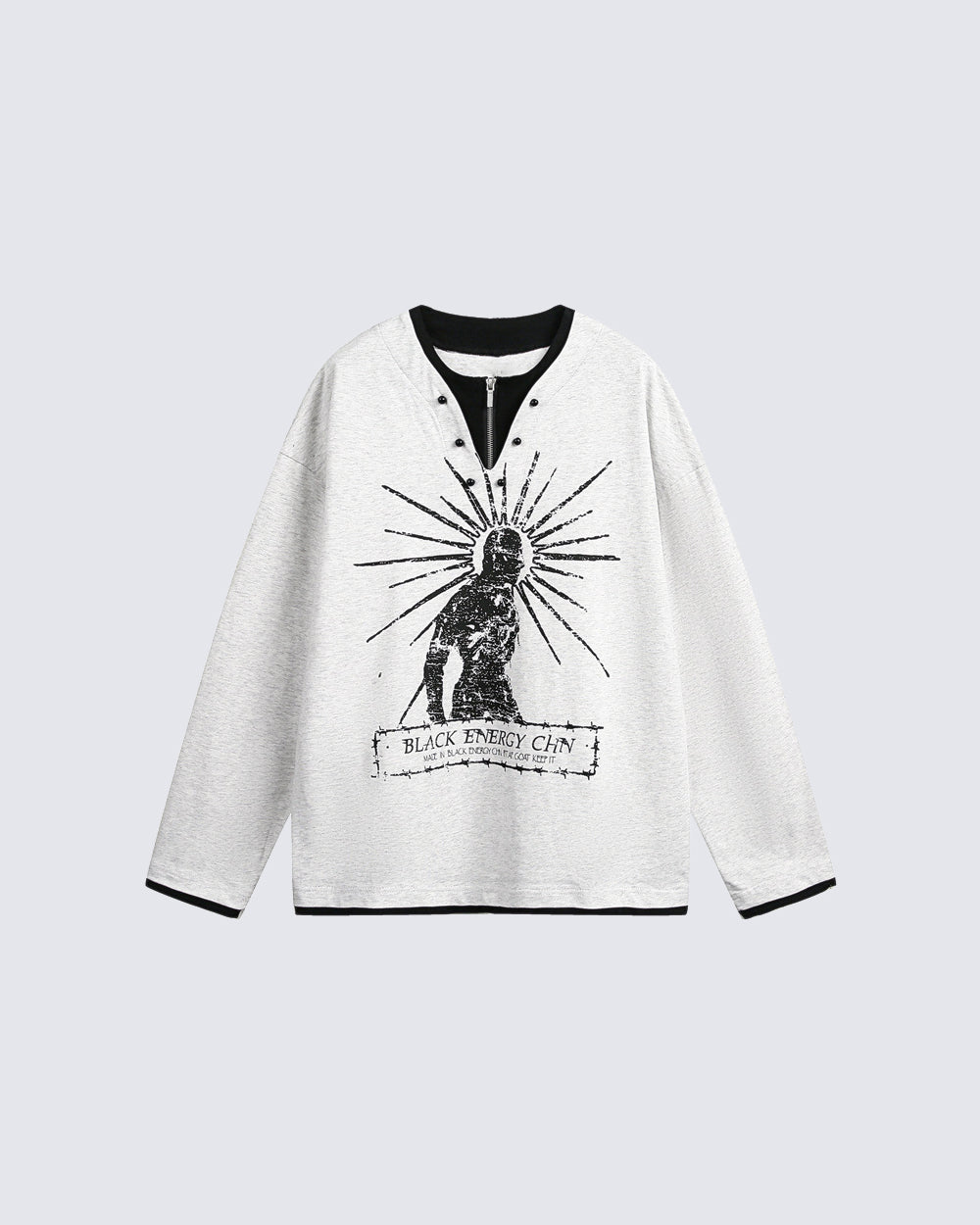 Fake Two-Piece Long Sleeve Zipper Tee