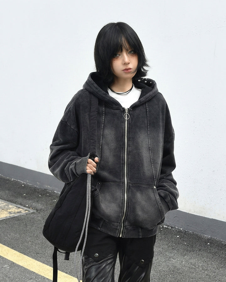 Vintage Washed Zip Hooded Sweatshirt