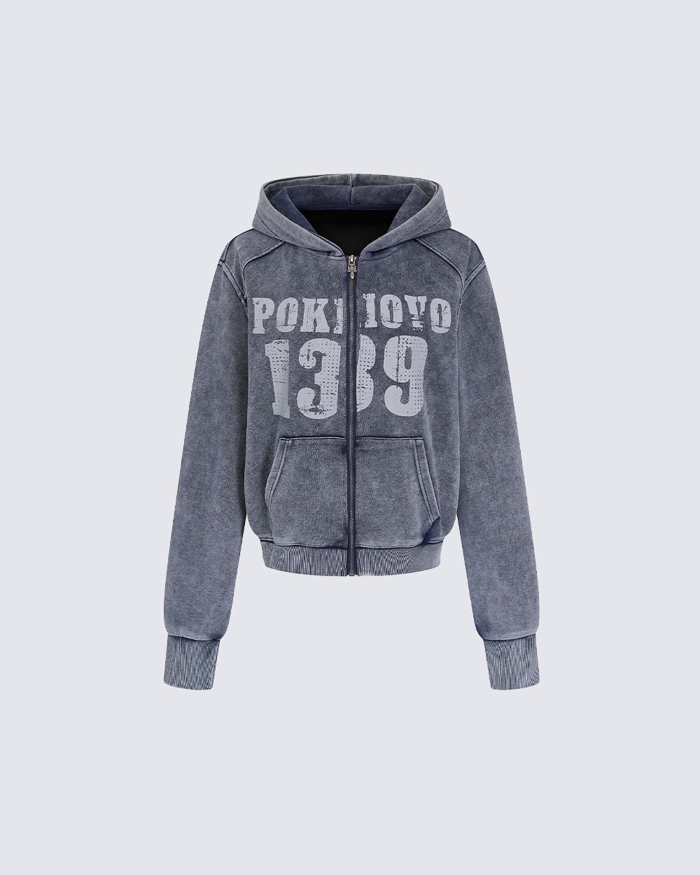 American Street Distressed Print Zip-Up Hoodie