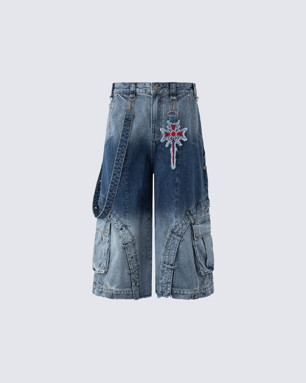 Washed Utility Wide Leg Cargo Shorts